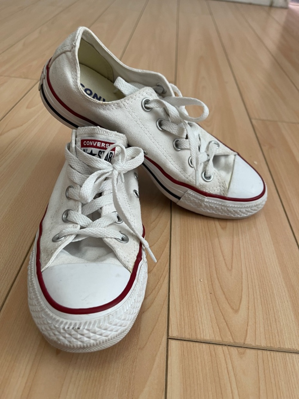 Converse White Low-Top Canvas Sneakers with Red Trim